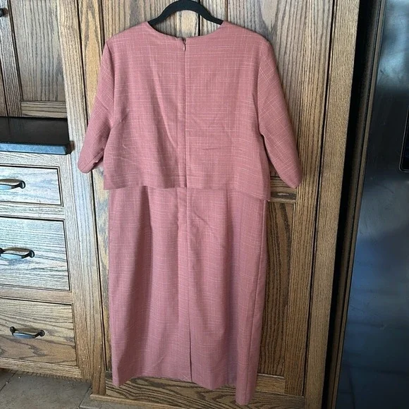 NWT Ann Taylor Elbow Sleeve Overlay Sheath Dress Rose Pink Crosshatch Size 14 - Picture 9 of 10